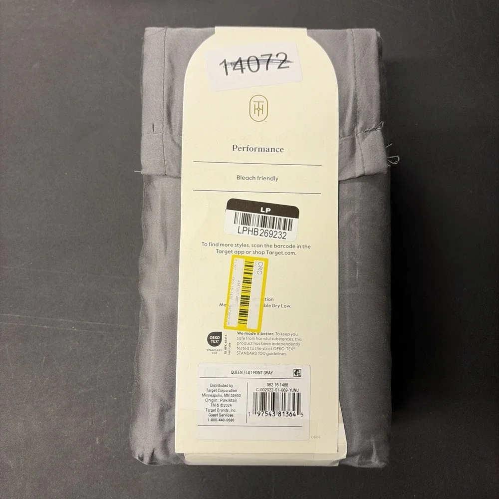 Threshold Queen Size 400 Thread Count Performance Flat Sheet Radiant Gray 20527